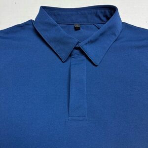 MUJI Japan Men's 2 Tone Blue Short Sleeve Snap Button Polo Shirt Size: Medium